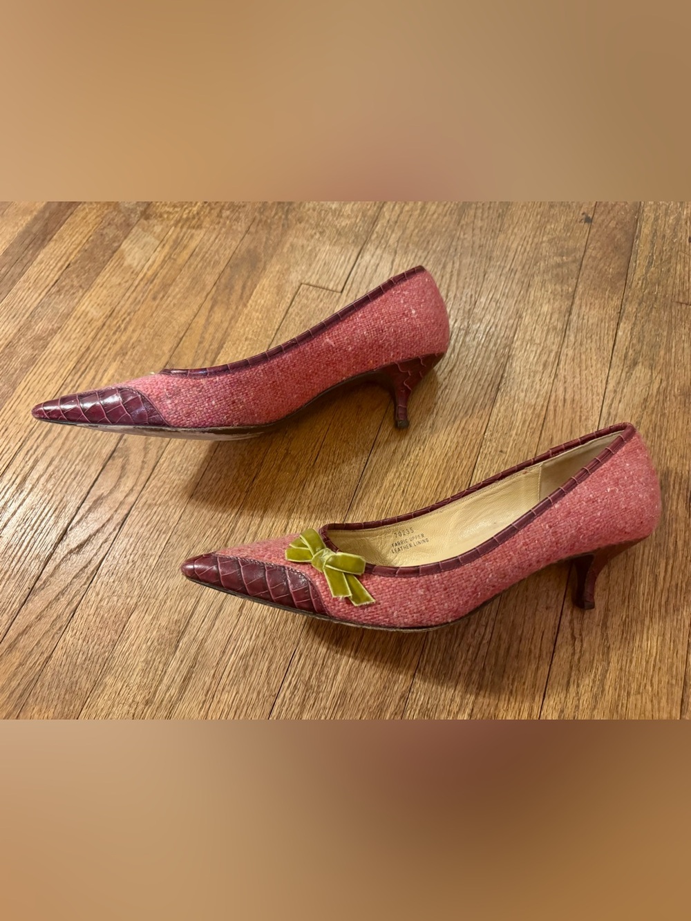 J. Crew Rose Pointed-Toe Kitten Heels with Olive Bow Accent - Picture 4 of 8